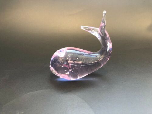 Figurine teinte couleur violet clair baleine en verre de Murano poids papier - Photo 1 sur 22