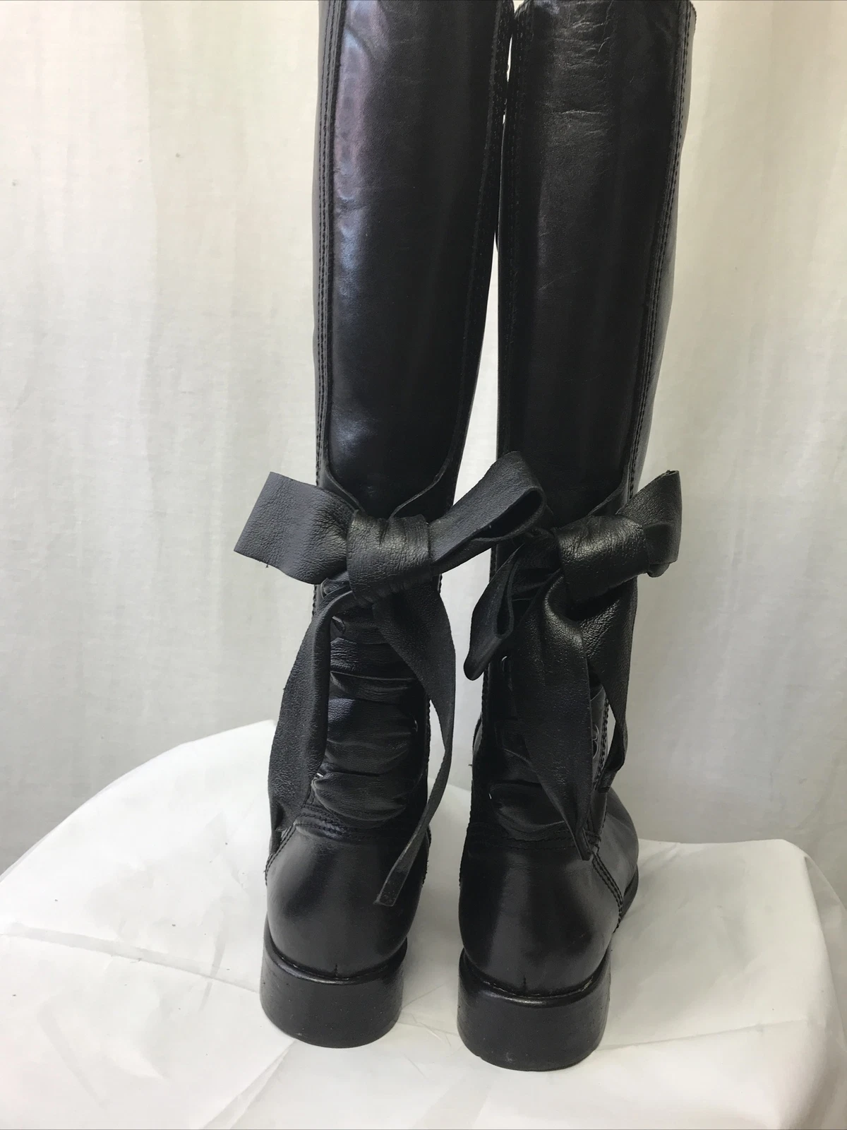 Authentic VALENTINO "Ascot" Black Leather Ribbon Riding Boots Size 39 $1695