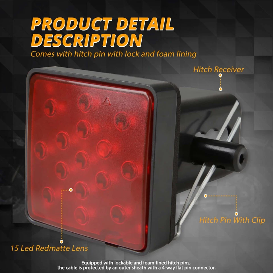 Luz de cubierta de enganche de remolque 15 LED 2" receptor parada luz de freno trasero para Honda Pilot Foto 2 de 4