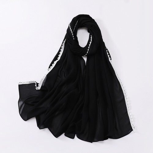 Lace Hijab Shawls Muslim Chiffon Plain Color Head Wraps Scarves Mujer Bufanda - Picture 12 of 22