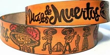 DAY OF THE DEAD SKULL EMBOSSED GENUINE COWHIDE LEATHER BELT SIZE 26-48 USA MADE
