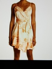 GUESS Margo Floral-Print Wrap Tie Front Dress Kula Blooms Print Orange Satin S