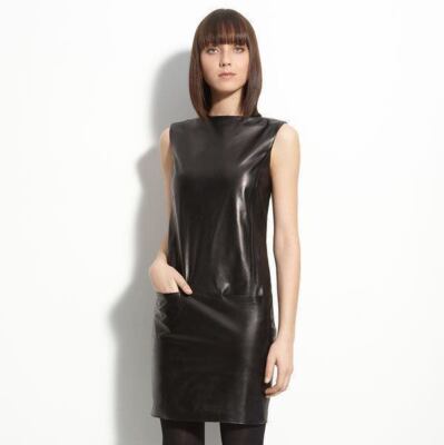 Women Black Leather Dress Lambskin Evening Cocktail Christmas Dress Autumn  LD84 | eBay