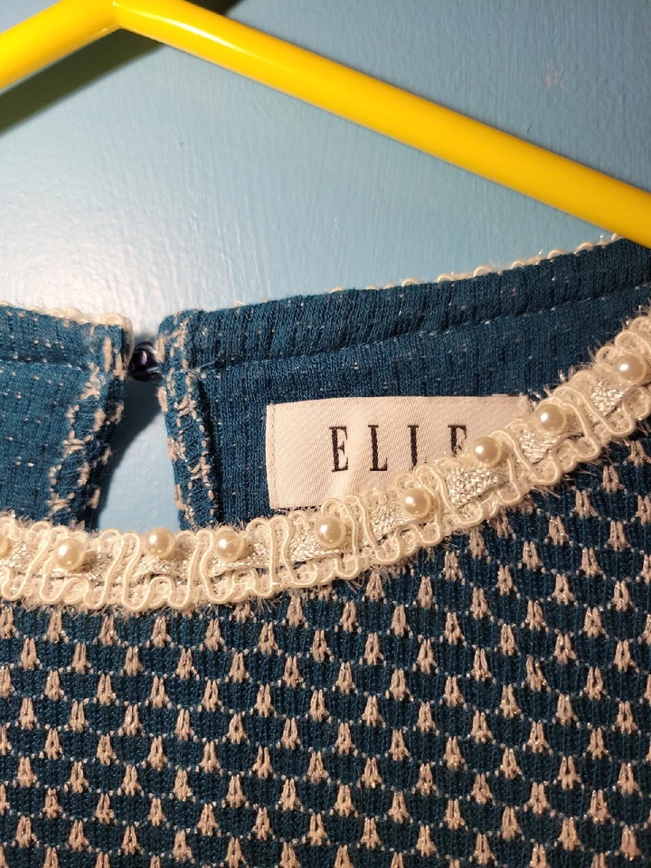 Vintage Elle Womens Pearl And Lace Collared Pullover Sweater Size M - Image 3 of 4