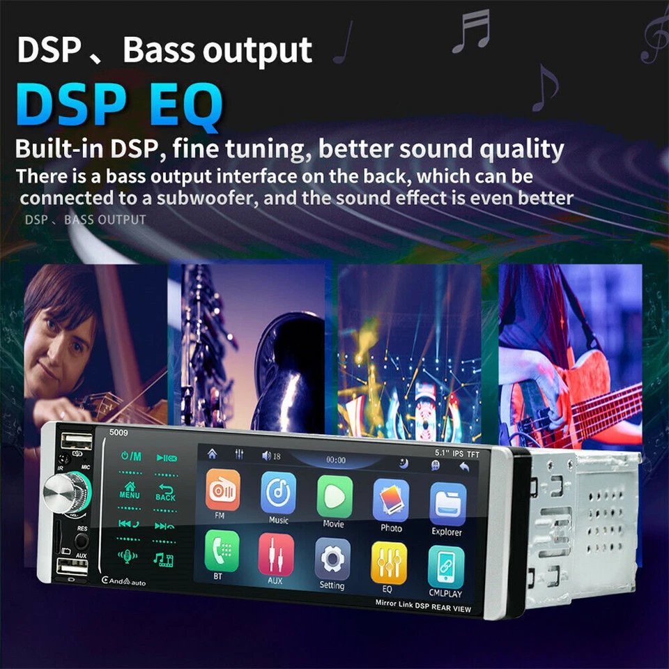 Radio Din individual estéreo para automóvil pantalla táctil reproductor de MP5 Carplay Bluetooth FM Aux USB Foto 3 de 4