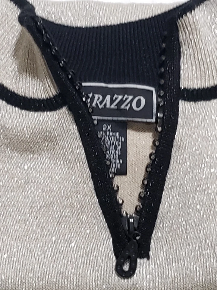 TERAZZO Sweater Women's Size 2X Metalic Glittery Long Sleeve Gray & Black Trim - Image 4 of 4