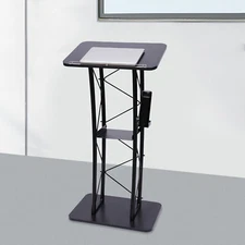 Curved Podium Stand Metal Black Pulpit Lectern for Speeches, Opening Ceremonies