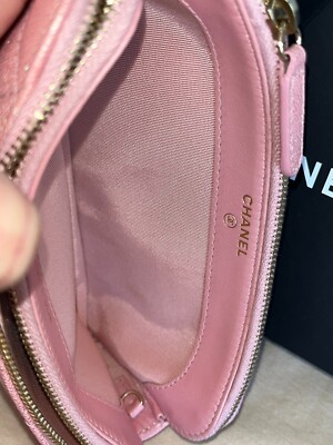 Chanel Caviar Chain Wallet Iridescent Pink Double Zip WOC Mini