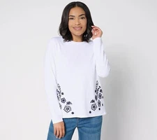 Studio Park x Amy Stran 100% Cotton Embroidered T Shirt Plus Size 1X White Boho