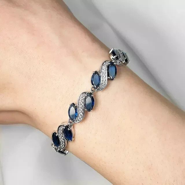 Lab-Created Blue Sapphire Marquise Bracelet in White Gold Plate 7 Inch