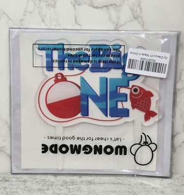 Premium Acrylic Cake Topper Plastic Fishing Bobber Big One Fish Red Blue White