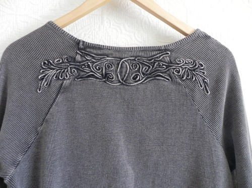 Soft Surroundings Tunic Waffle Cotton Rustic Gray Embroidery Trim Size L - Picture 5 of 10