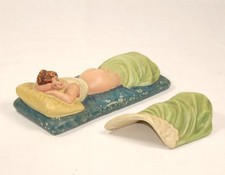 Historischer Akt um 1900 - Kaiserin Josephine Keramik Figur Bett Decke abnehmbar