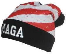 Best Winter Hats Sublimation Print American Flag W/Embroidered MAGA Cuffed W/Pom
