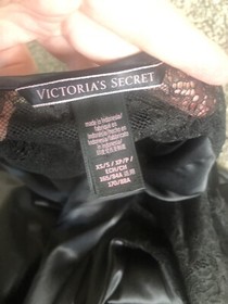 Victoria&rsquo;s Secret XS/S Women Black Satin Lace Robe Tie Front Sexy Kimono T2