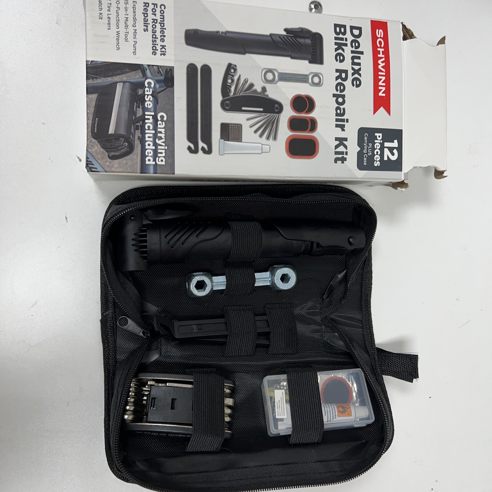 Schwinn SW80323 Deluxe Emergency Bike Repair Kit w/ Carrying Case OPEN