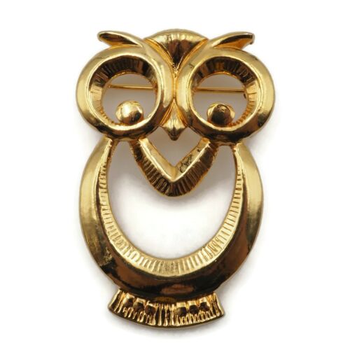 Vintage Avon 1990 Smooth And Textured Openwork Gold Tone Wise Owl Fashion Brooch - Picture 1 of 18