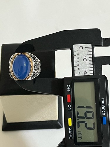 Luxury Men 925 Silver Ring Genuine Yemen Aqeeq Handmade design عقيق ازرق نوادر - Picture 11 of 13
