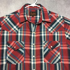 Plains Western Wear Mens Pearl Snap Shirt size Medium Short Sleeve Red Blue