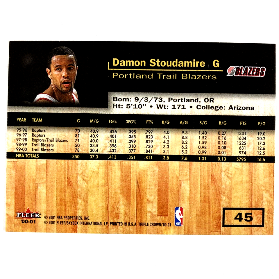 Damon Stoudamire 200001 Fleer Triple Crown Card 45 NBA Portland Trail