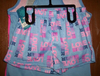 Justin BIEBER Pajamas NEW Girl's 8/10 Pink Shirt Shorts Pjs Set NWT LOVE  BIEBER
