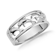 .925 Sterling Silver Marine Dolphins Band Ring