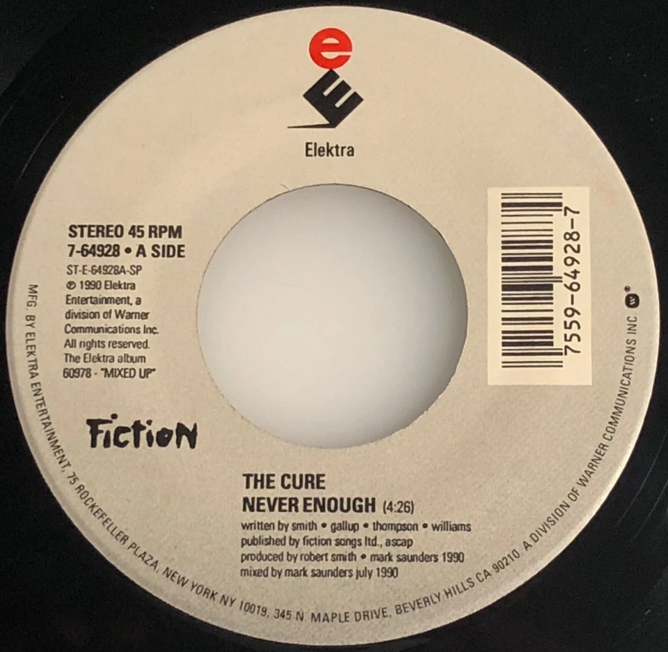 THE CURE / Never Enough & Harold and Joe / Elektra 1990 45rpm / Mint - Image 3 of 4