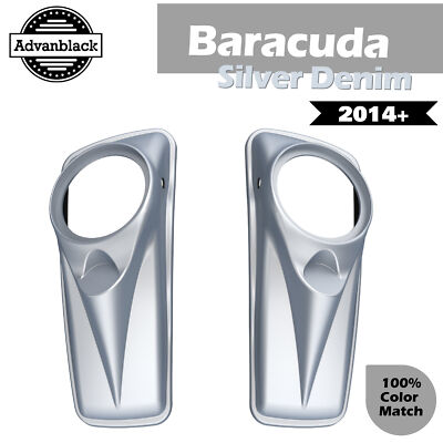 Advanblack 8'' Saddlebag Speaker Lids BARRACUDA SILVER DENIM For Harley 14+