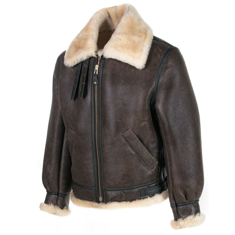 Men Classic Sheepskin Flight Vintage B-3 Bomber Aviator Faux