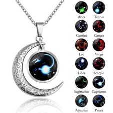 12 Constellation Moon Star Glowing Necklace Charm Jewelry Women Pendant Hollow