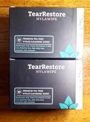 LOT OF 2 Boxes TearRestore Hylawipe 30 Ea Premium Tea Tree Eyelid Cleansing 3/25