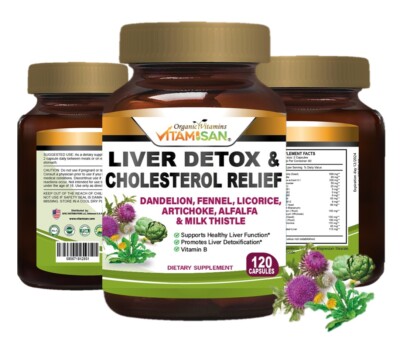 Liver Detox Cleanse Support  Milk Thistle Dandelion,Complex B, Artichoke 120 cap