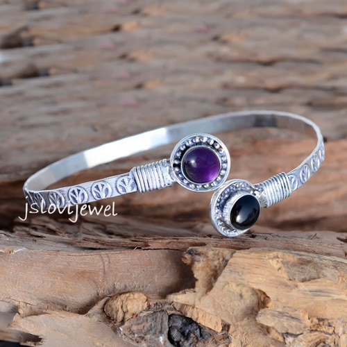 Bracelet en argent sterling 925 avec pierres précieuses améthyste violette