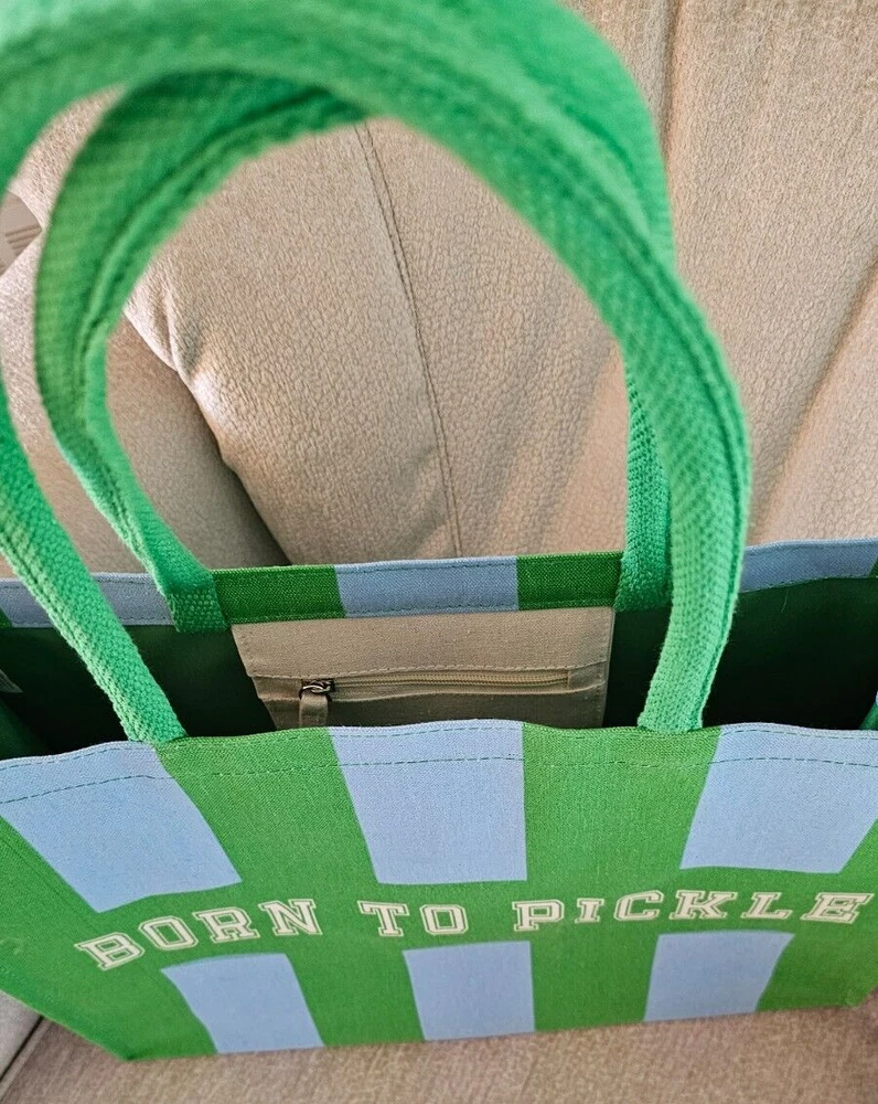 Pickleball, Born To Pickle Canvas Tote Style Gear Bag W/ Straps 18"W x 14"T 6"D
