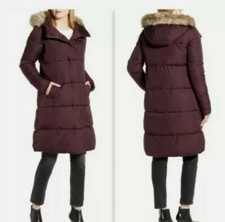 Rachel Parcell Size Xs Hooded Puffer Coat With Faux Fur Trim Red Grape Parka 