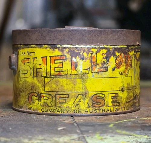 Shell 5 Pound LB Grease Oil Tin Vintage Original Petrol Can Sign 1930s 1940s Old