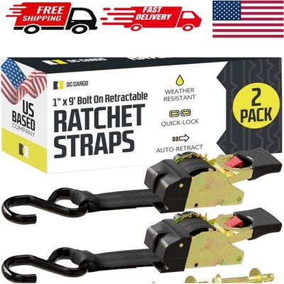 2-Pack Auto Retractable Ratchet Straps 1  x 9ft - Trustworthy 1209lb Strength