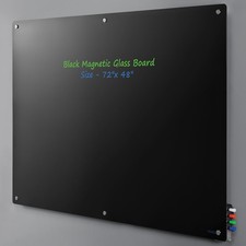Global Industrial 72"W x 48"H Magnetic Glass Whiteboard Black
