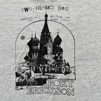 Vintage 80s Roky Erickson Two-headed Dog T-shirt Gray color PA090