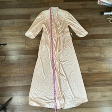 VINTAGE Vanity Fair Satin Nylon Robe Women's S Peach USA Made Tie Belt 381216