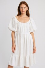 Madewell White Puff Sleeve Textured Dress Size women small boho summer
