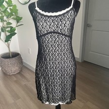 NWT Wild Fable Wms Y2K Black/White Dbl Lace Lined Babydoll Dress Sz S Whimsigoth