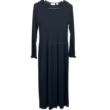 Nordstrom Black Ribbed Knit V Neck Long Sleeve Maxi Dress M Minimalist Holiday