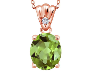 925 Silber Rose Vergoldet Oval Schliff Peridot Und Moissanit Anhänger für Damen