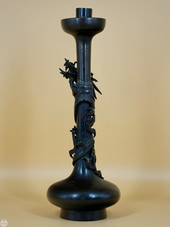 Antiguo candelabro dragón de bronce japonés de finales del siglo XIX período Meiji Foto 4 de 4