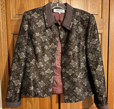 Vintage early 90s Women's Power Blazer Brown Floral- Size 10 100 wool