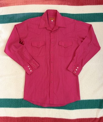 Vintage Ely Plains Western Pearl Snap Shirt Pink Cowboy Rodeo Mens
