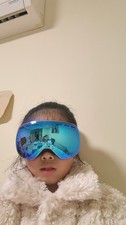 KIDS blue mirror+pink hairband dome-shaped anti-fog ski goggles