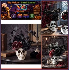 Gothic Skull Centerpiece Black Red Roses Berries Halloween Table Decor Plastic