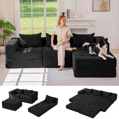 MAXYOYO Modular Sectional Sofa,Foldable Upholstered Boneless Couches with Pillow
